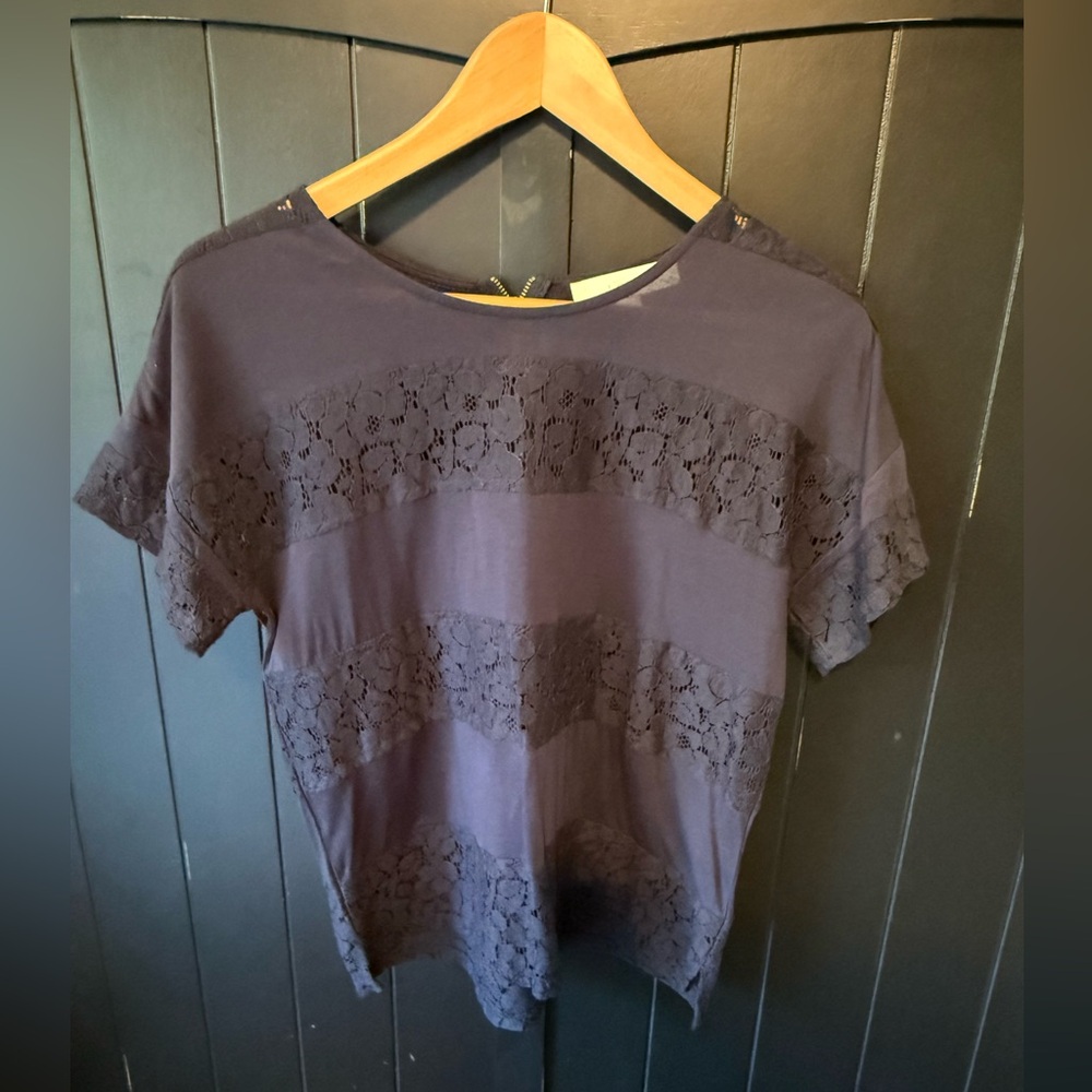 LOFT Navy Lace Short Sleeve Tee